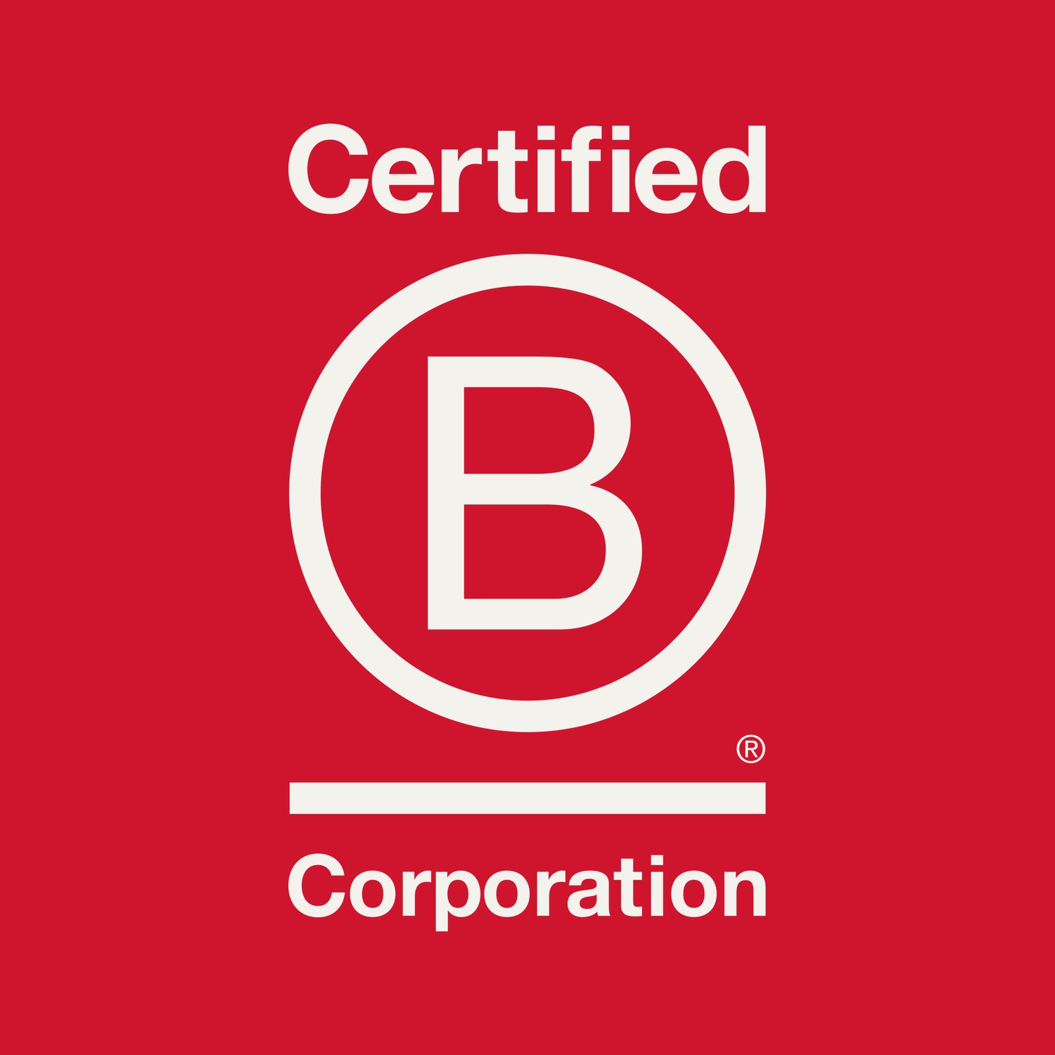 Certified B Corporation logo on a red background.