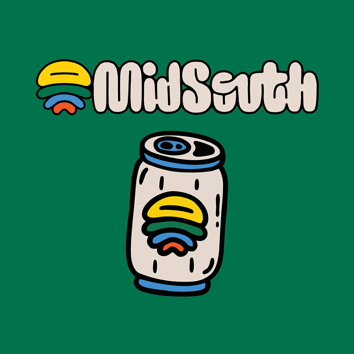 Logo for the Midsouth gravel race with a cartoon illustration of a beer can.