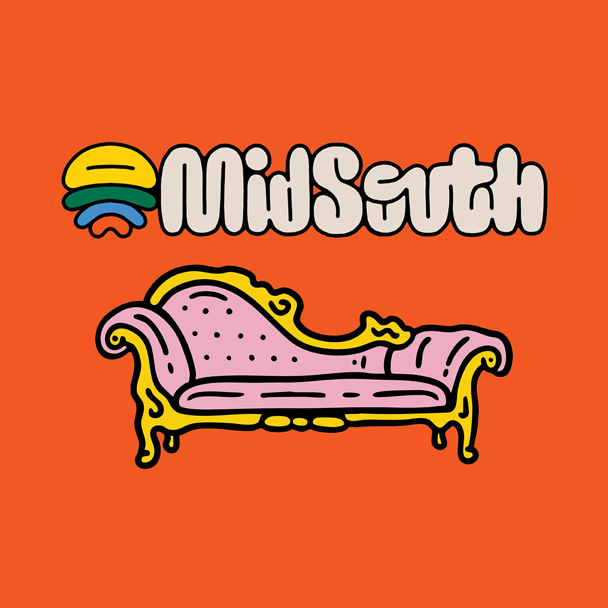 Logo for the Midsouth gravel race with a cartoon illustration of a chaise lounge.