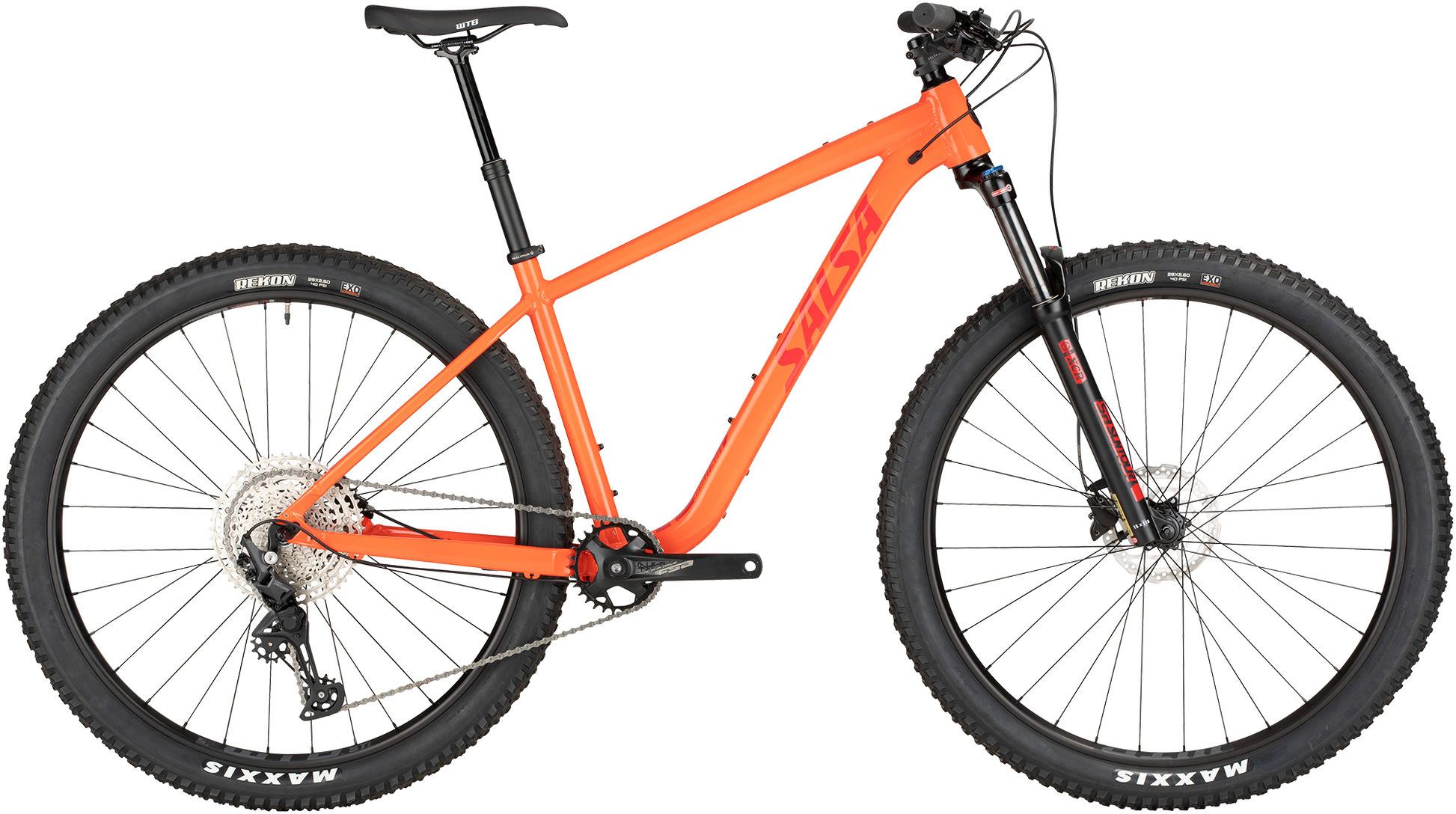 Salsa Rangefinder Deore 11 29 bike orange side view on white background