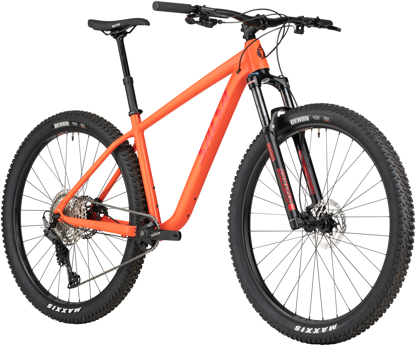 Salsa Rangefinder Deore 11 29 bike orange front three-quarter view on white background