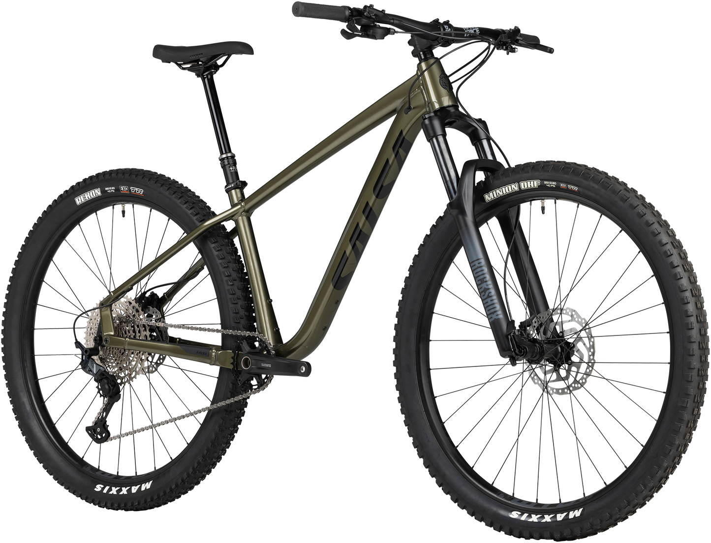 Salsa Timberjack SLX 29 army green mountain bike three quarter front view on white background