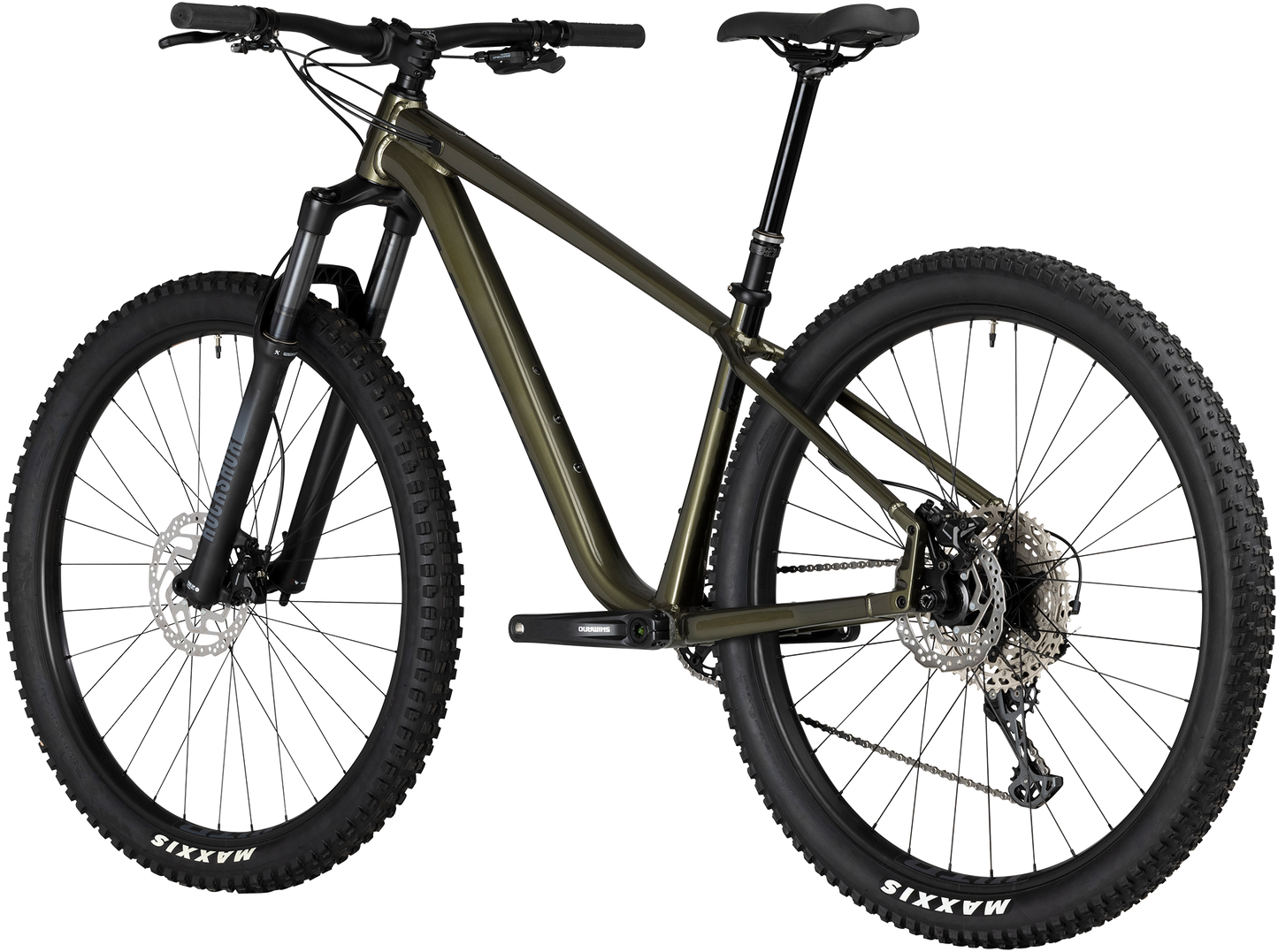 Salsa Timberjack SLX 29 army green mountain bike three quarter rear view on white background