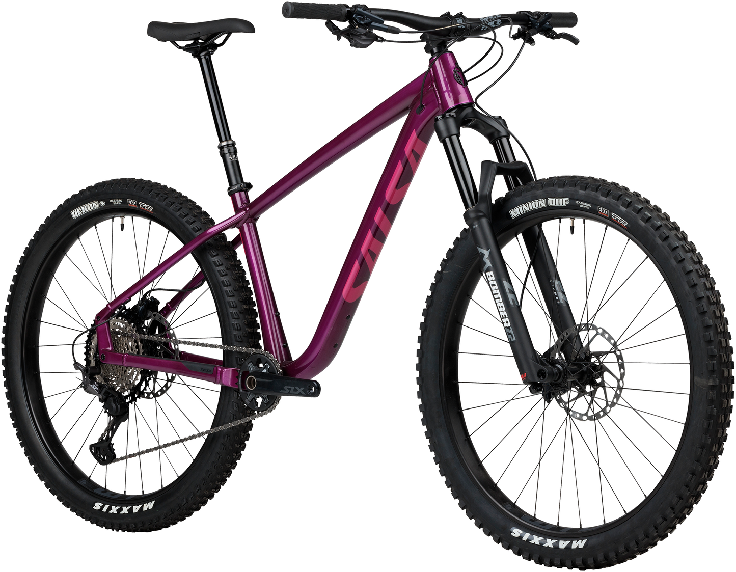 Salsa Timberjack XT Z2 27.5 purple mountain bike three quarter front view on white background