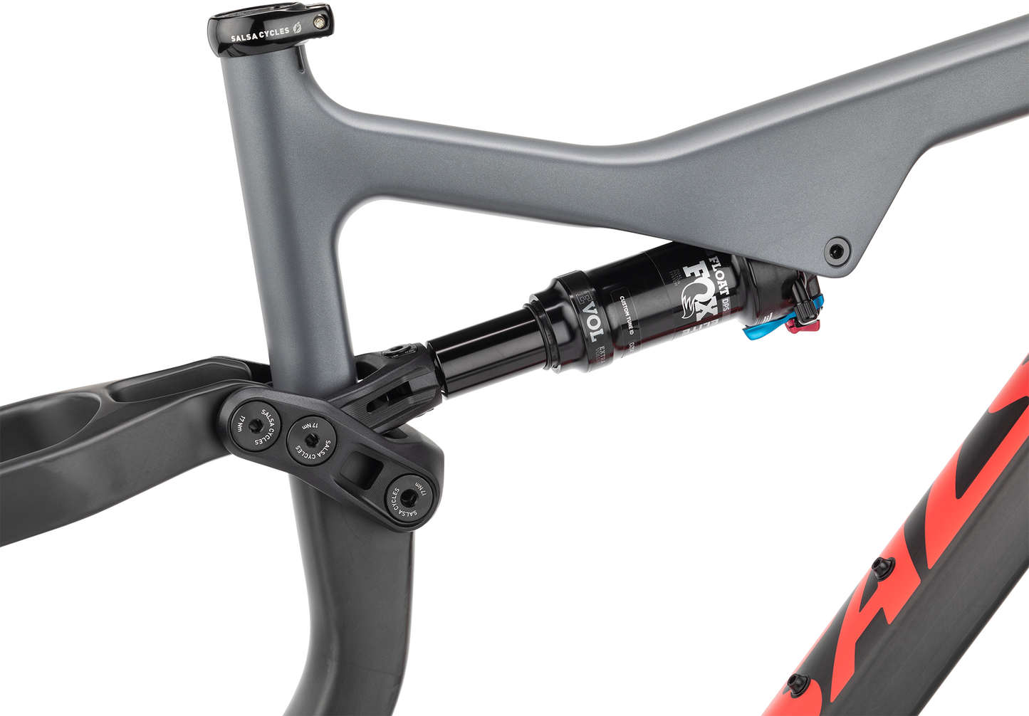 Salsa Horsethief Carbon Frame focus on suspension linkage and rear shock