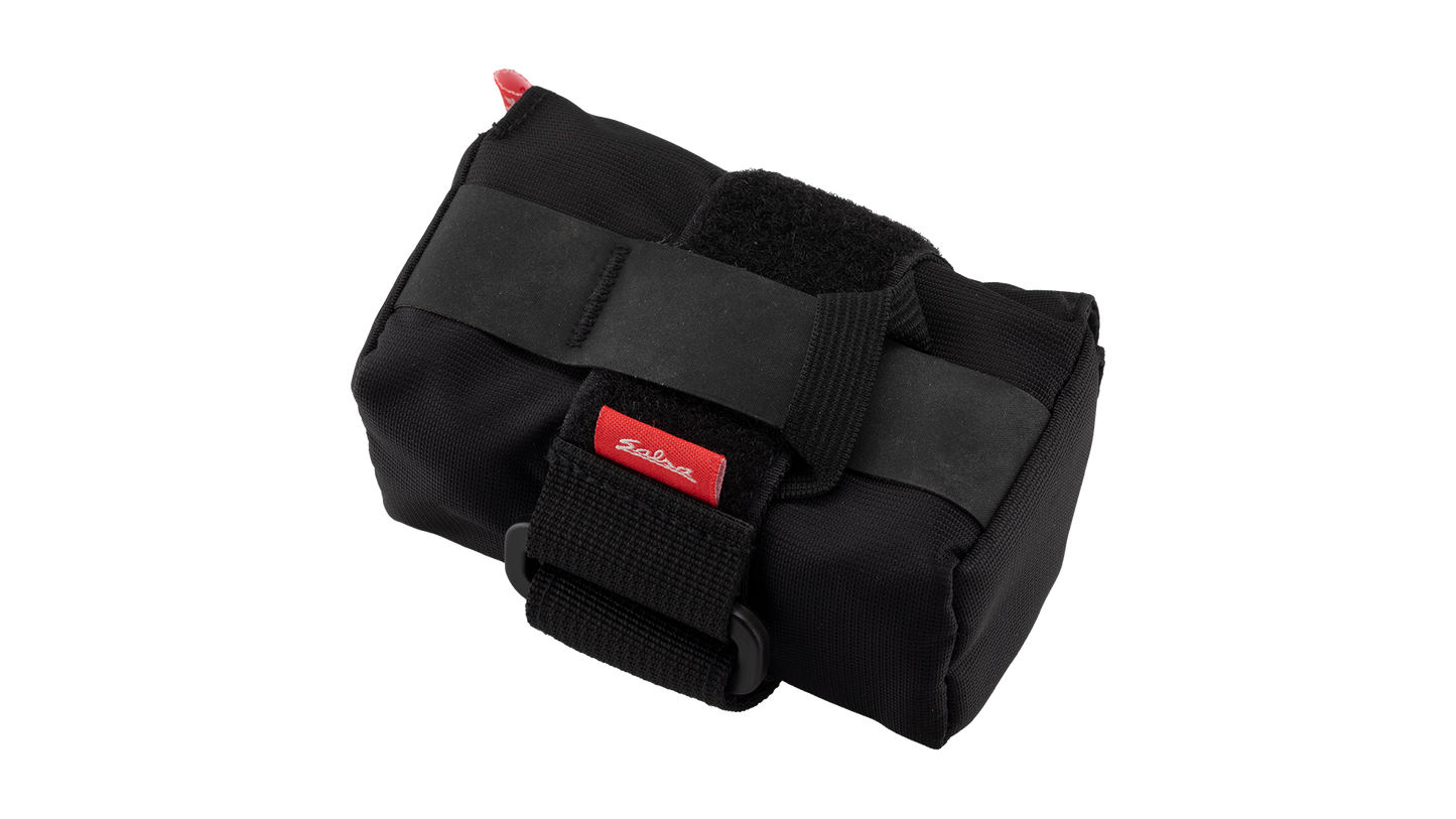 Salsa Anything Bracket Pack black rolled up with Velcro closure