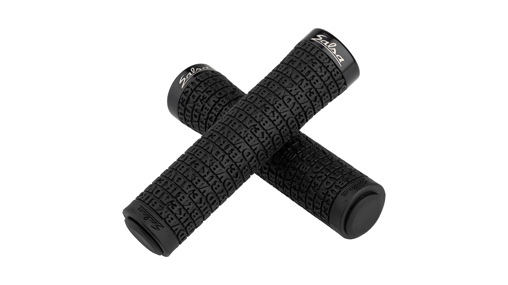 Salsa Backcountry Lock-on grips black with Adventure By Bike lettering raised repeated on grip