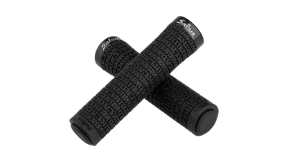 Salsa Backcountry Lock-on grips black with Adventure By Bike lettering raised repeated on grip