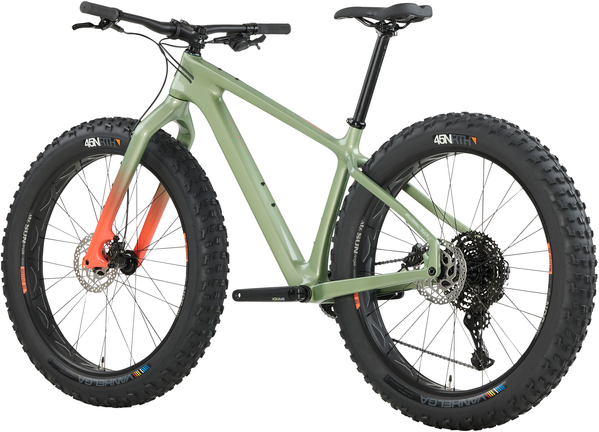 Salsa Beargrease C Cues fat bike Sage Green rear three-quarter view on white background