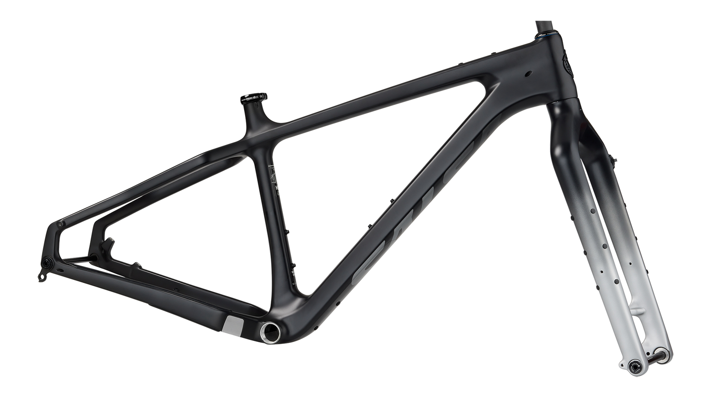 Salsa Beargrease C Frameset side view, black with black to white fade on fork