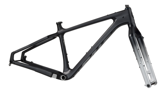 Salsa Beargrease C Frameset side view, black with black to white fade on fork