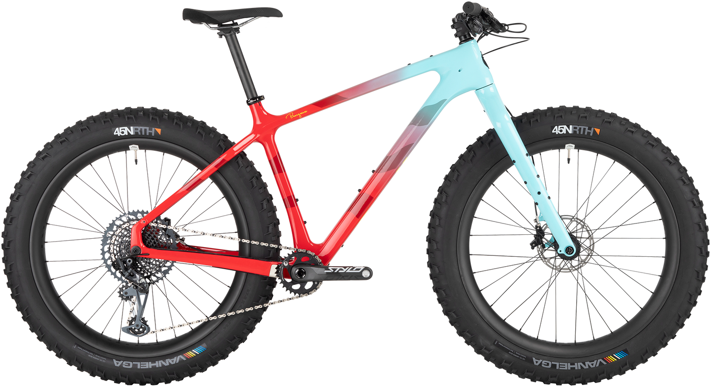 Salsa Beargrease C X01 fat bike red teal fade side view on white background