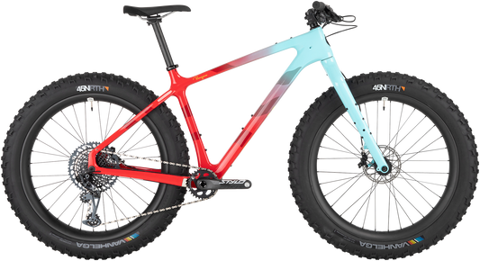 Salsa Beargrease C X01 fat bike red teal fade side view on white background