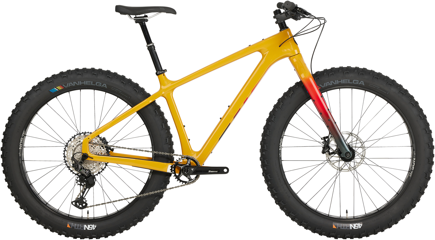 Salsa Beargrease C XT fat bike, yellow, side view on white background