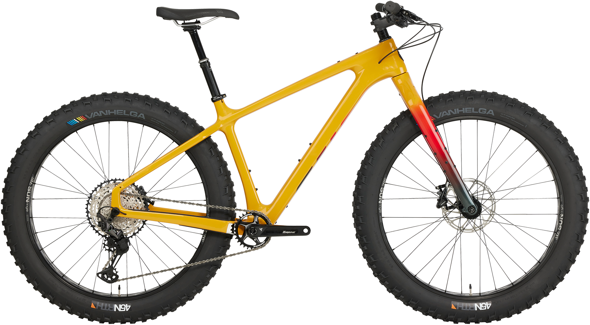 Salsa Beargrease C XT fat bike, yellow, side view on white background