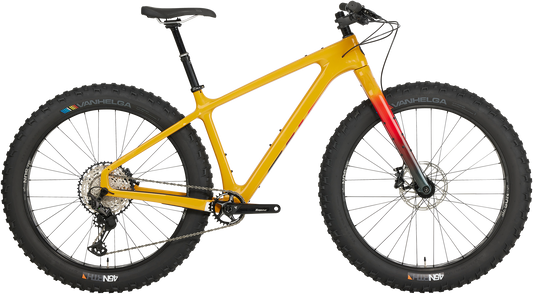 Salsa Beargrease C XT fat bike, yellow, side view on white background