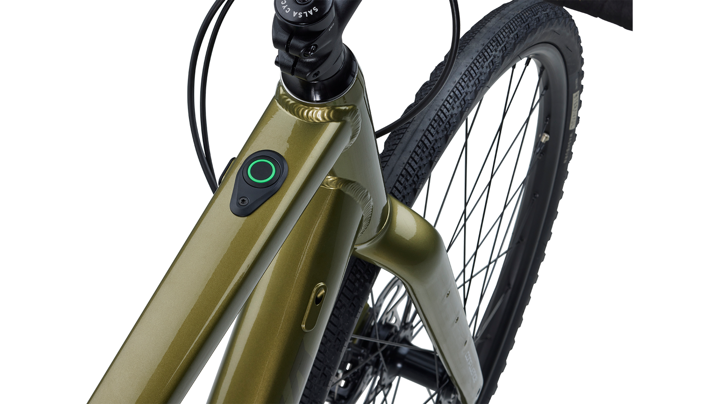 Salsa Confluence Ebike Drop Bar Apex 1 power button on top tube