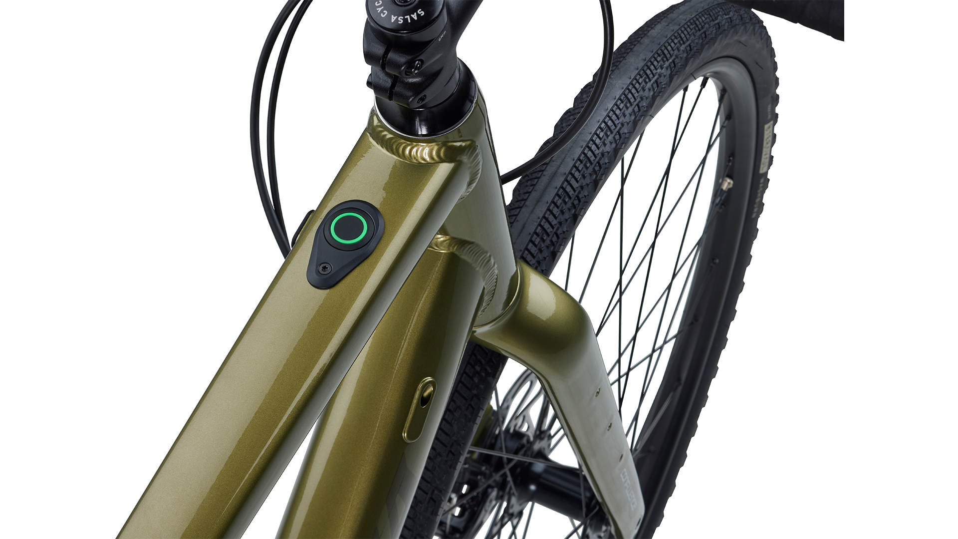 Salsa Confluence Ebike Drop Bar Apex 1 power button on top tube