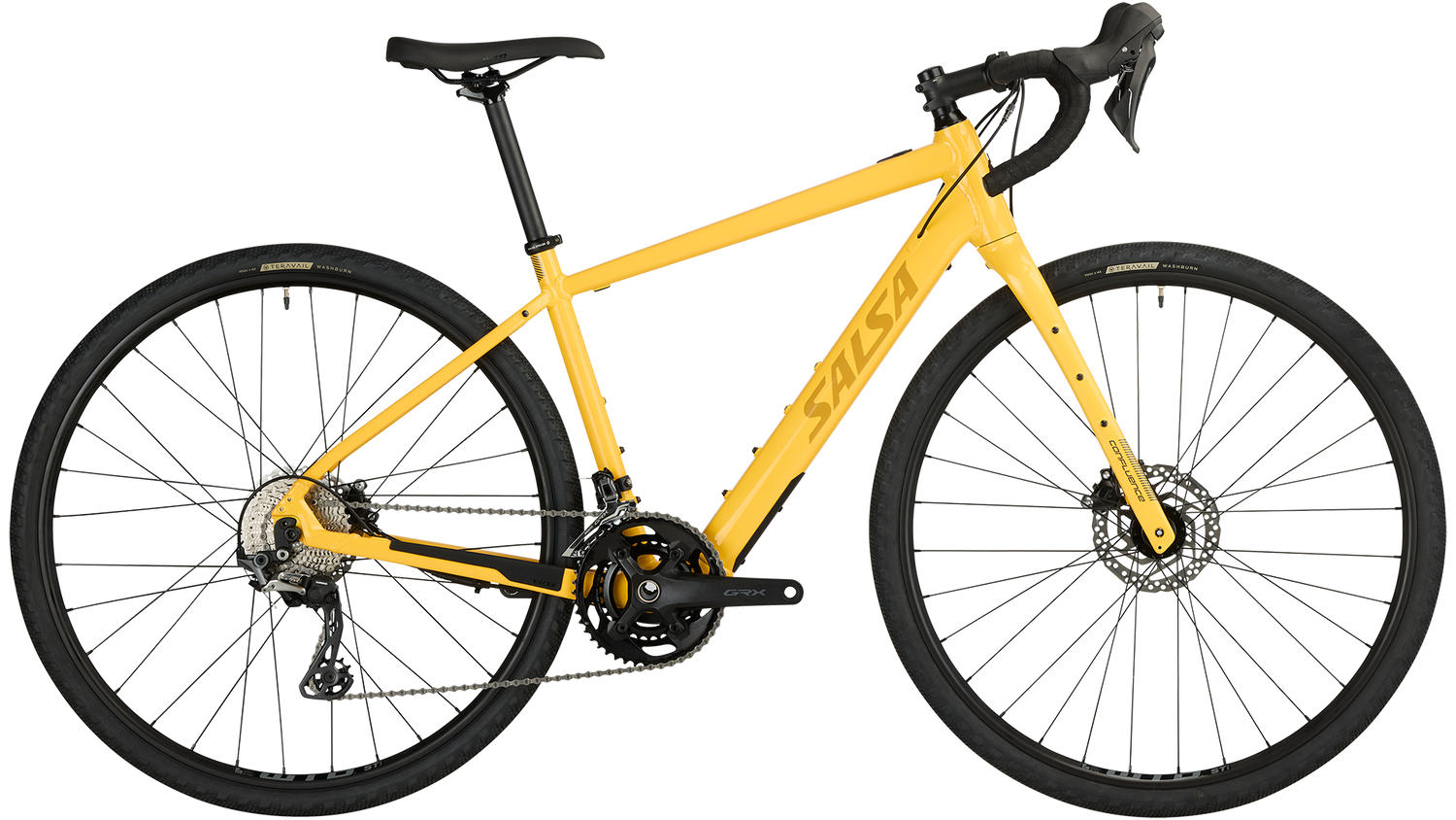 Salsa Confluence Ebike Drop Bar GRX 600 yellow color side view on white background