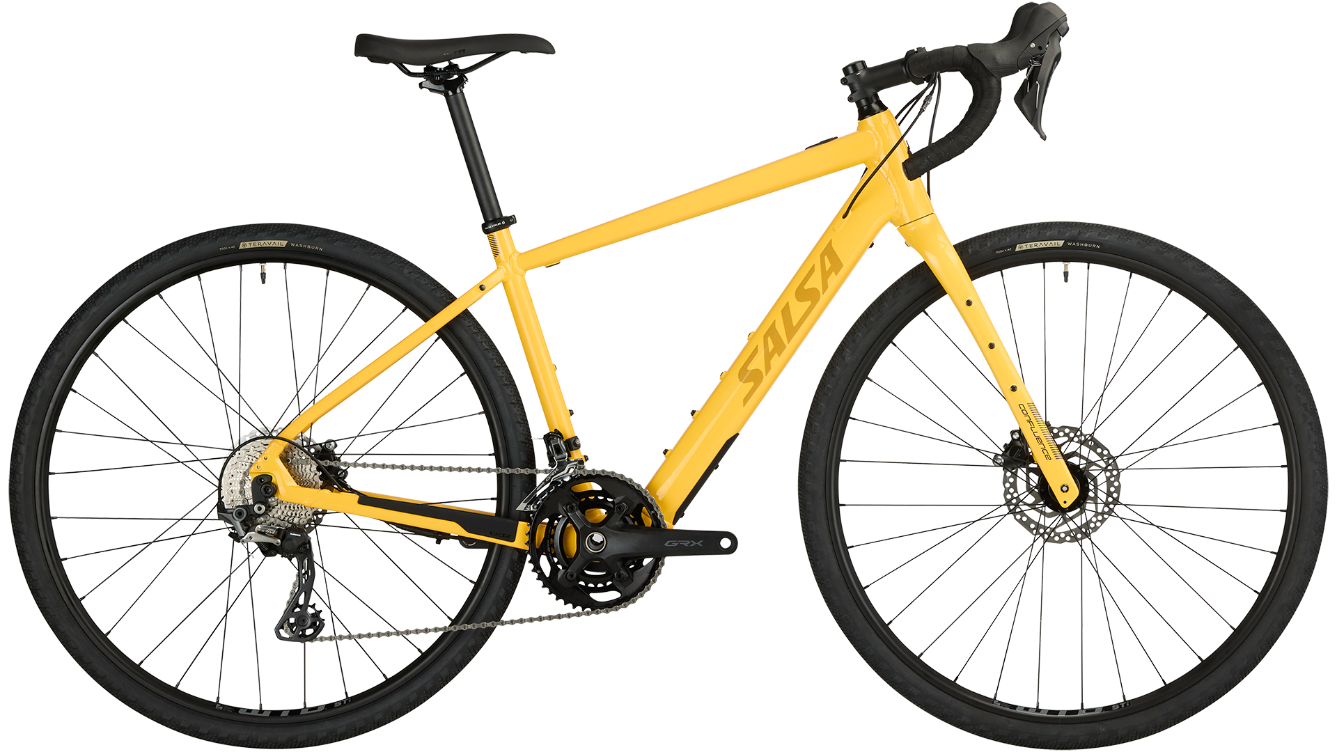 Salsa Confluence Ebike Drop Bar GRX 600 yellow color side view on white background