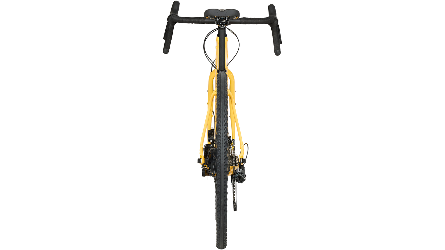 Salsa Confluence Ebike Drop Bar GRX 600 yellow color rear looking view on white background