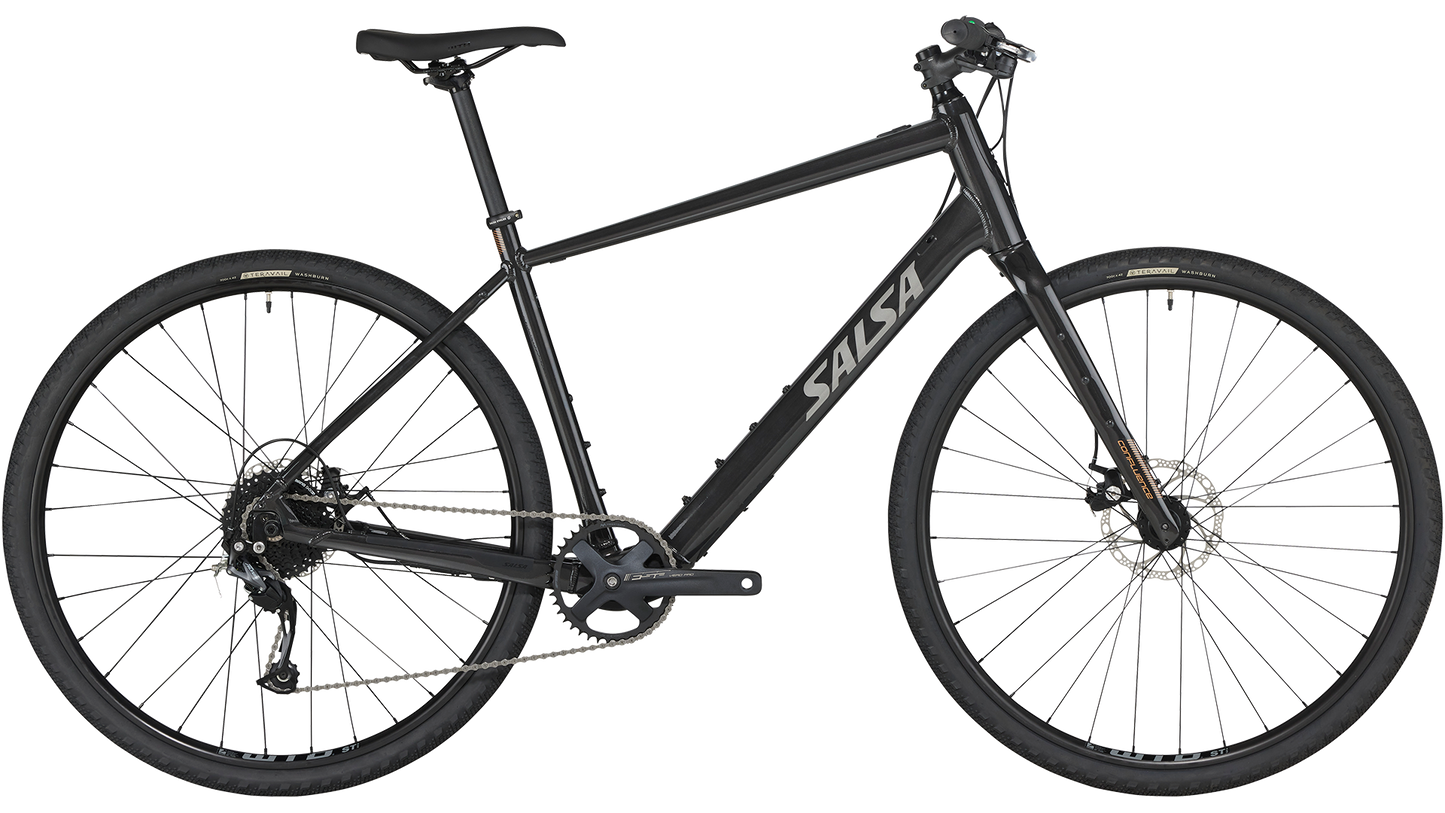 Salsa Confluence Ebike Flat Bar Altus black color side view on white background