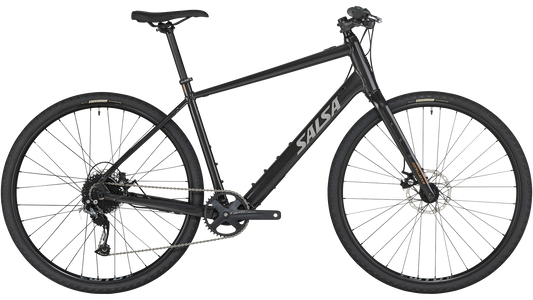 Salsa Confluence Ebike Flat Bar Altus black color side view on white background