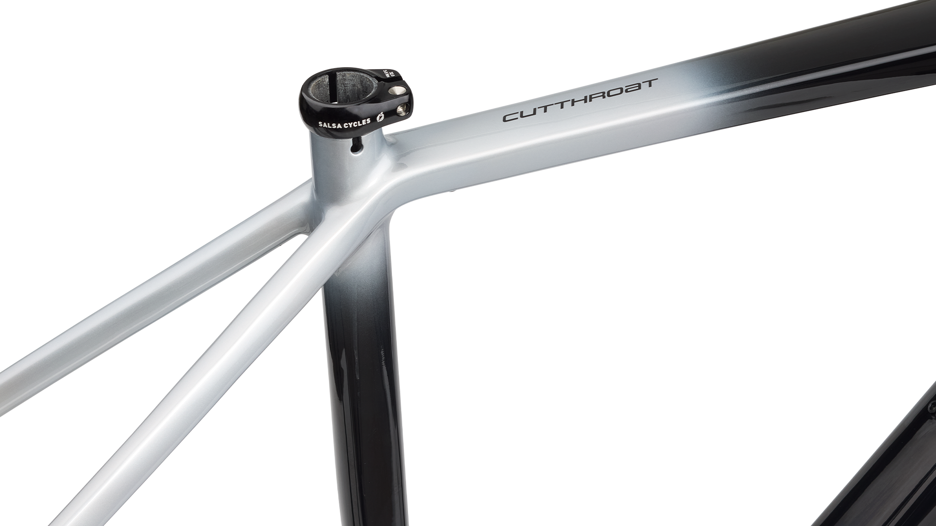 Salsa Cutthroat C Frameset seat tube and top tube detail on white background