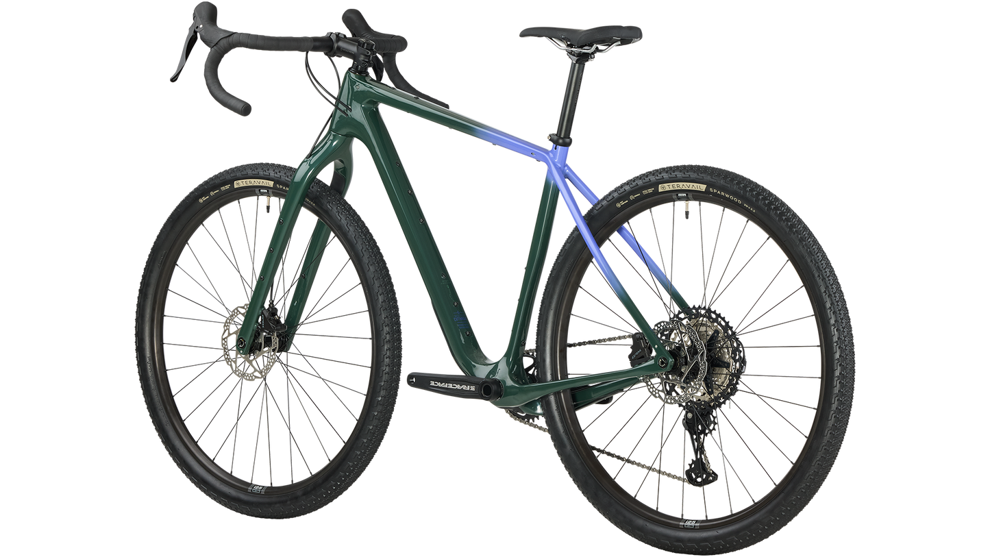 Salsa Cutthroat C GRX 610 bike in Dark Pine color rear three-quarter view