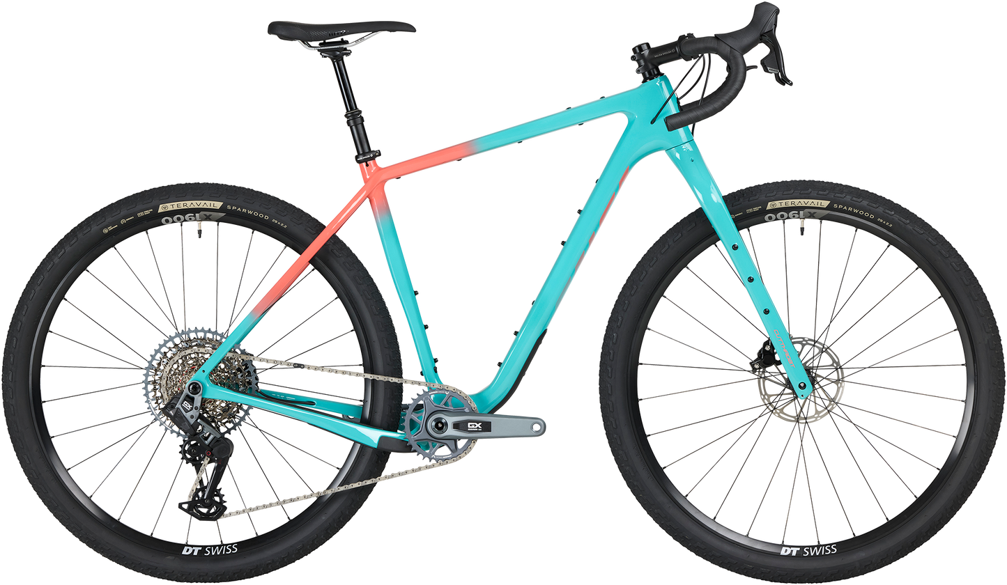 Salsa Cutthroat C Rival GX AXS Transmission bike side view Teal Fade color on white background