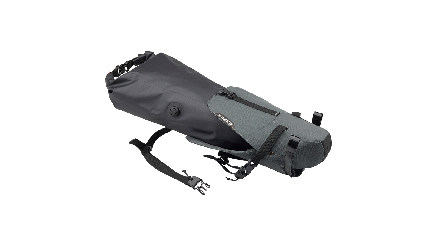 Salsa EXP Saguaro Seat Bag with dry bag showing how it fits