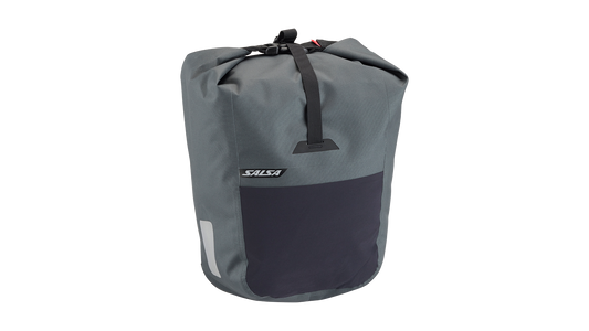 Salsa EXP Series Agave Pannier Bag gray color, closed up