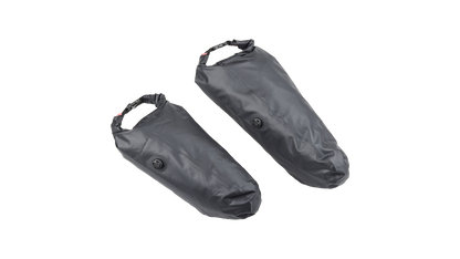 Salsa EXP Series Saguaro Seat Dry Bags packed and closed up, 14L and 9L shown side by side