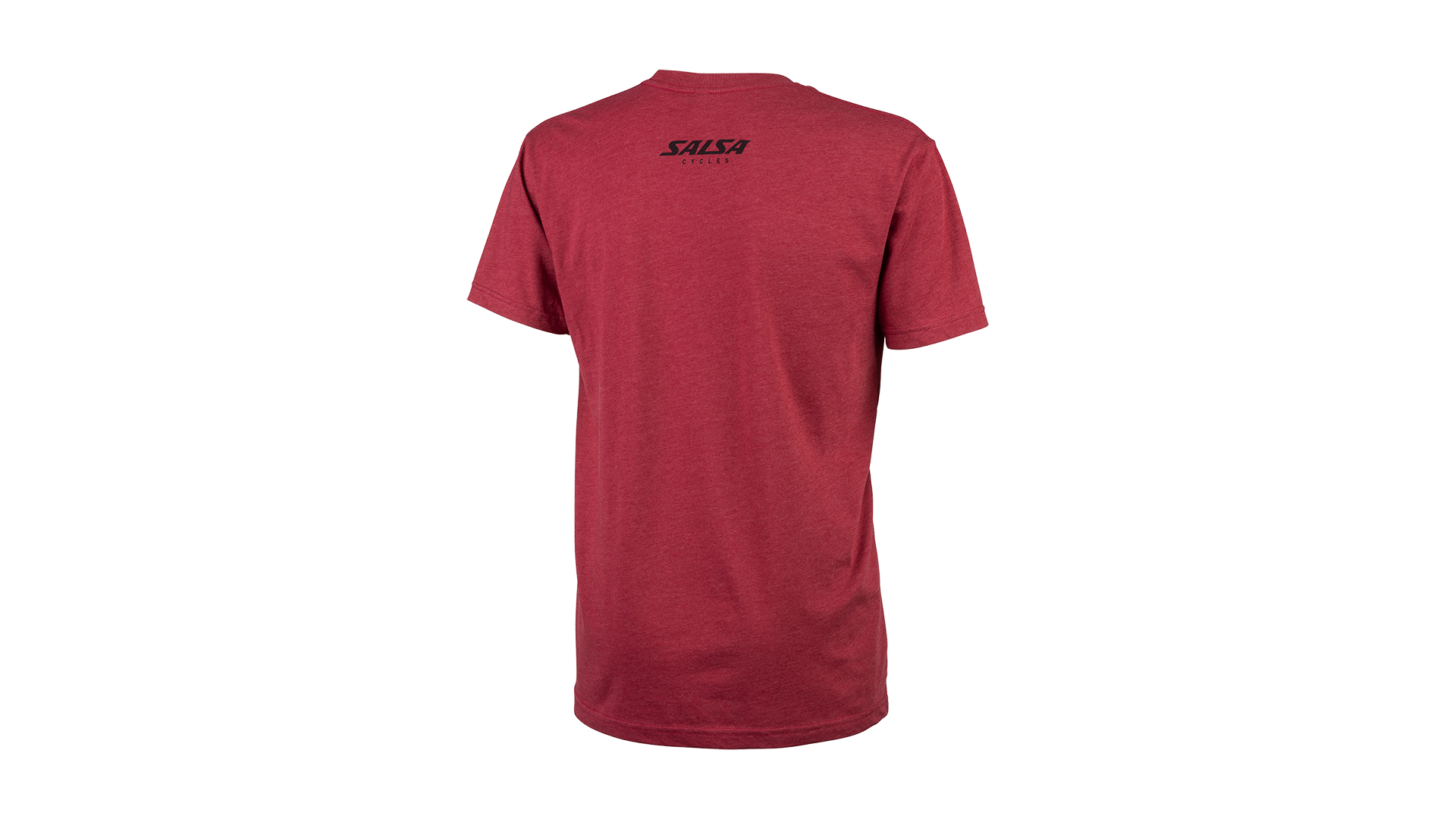 Salsa Extra Spicy Men's T-Shirt, red color, back view showing Salsa Cycles logo below neck