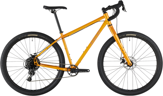 Salsa Fargo Apex bike orange color drive side view on white background