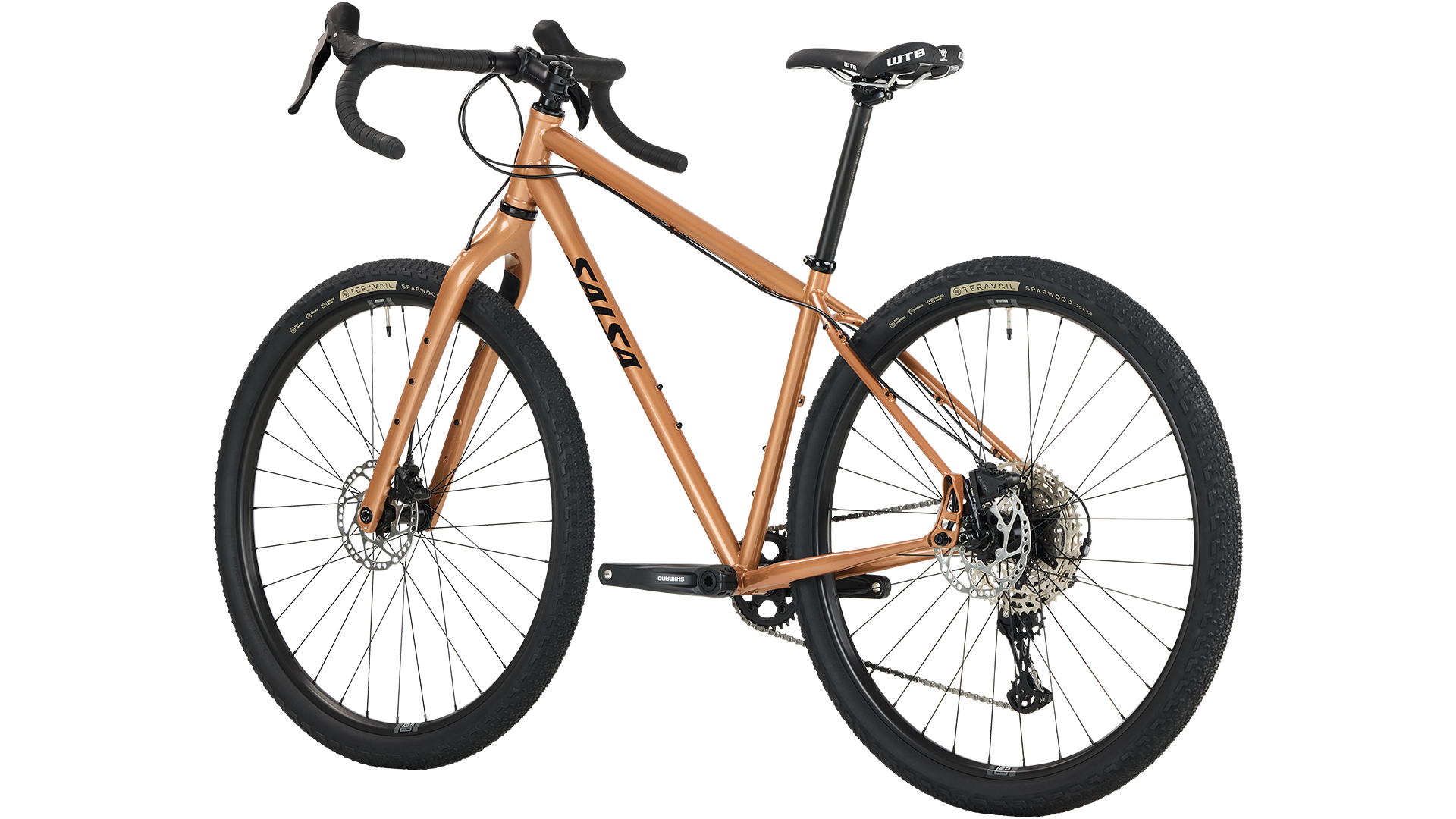 Salsa Fargo GRX 610 bike in Brass color rear three-quarter view