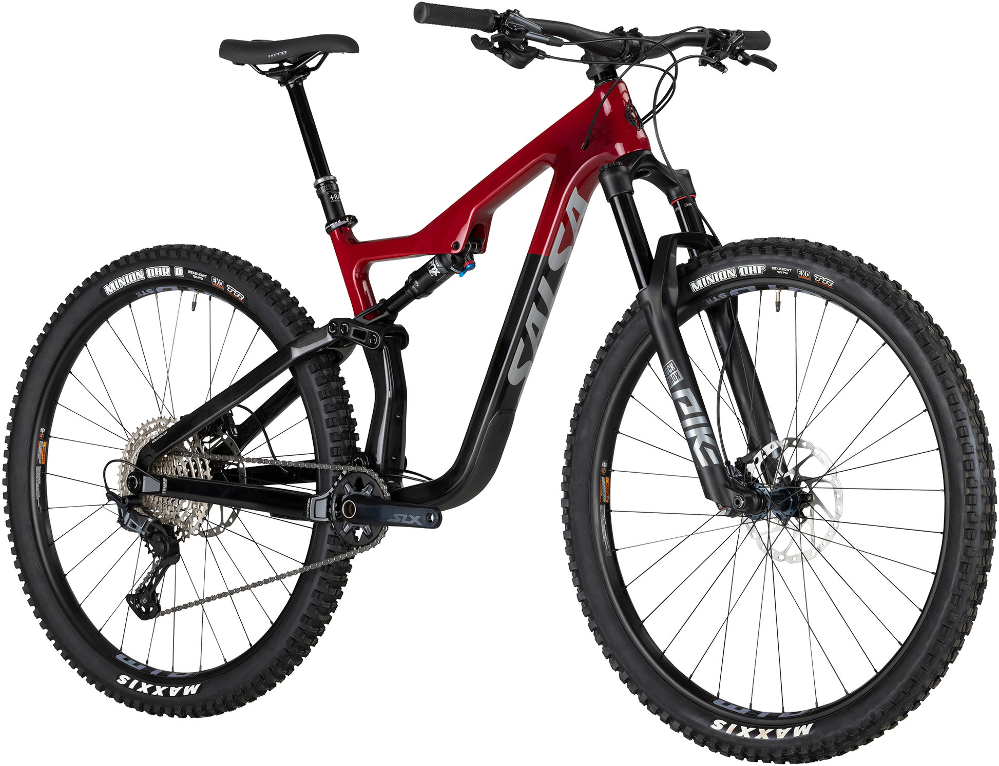 Salsa Horsethief C SLX red and black complete bike front three-quarter view on white background