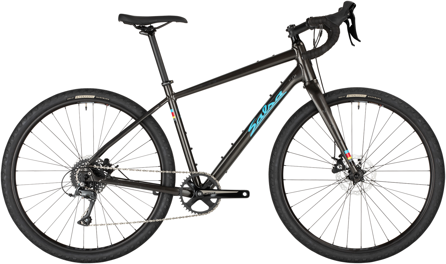 Salsa Journeyer Advent 650b bike, black, side view on white background