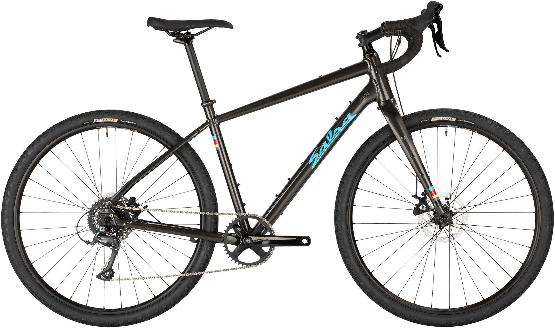 Salsa Journeyer Advent 650b bike, black, side view on white background