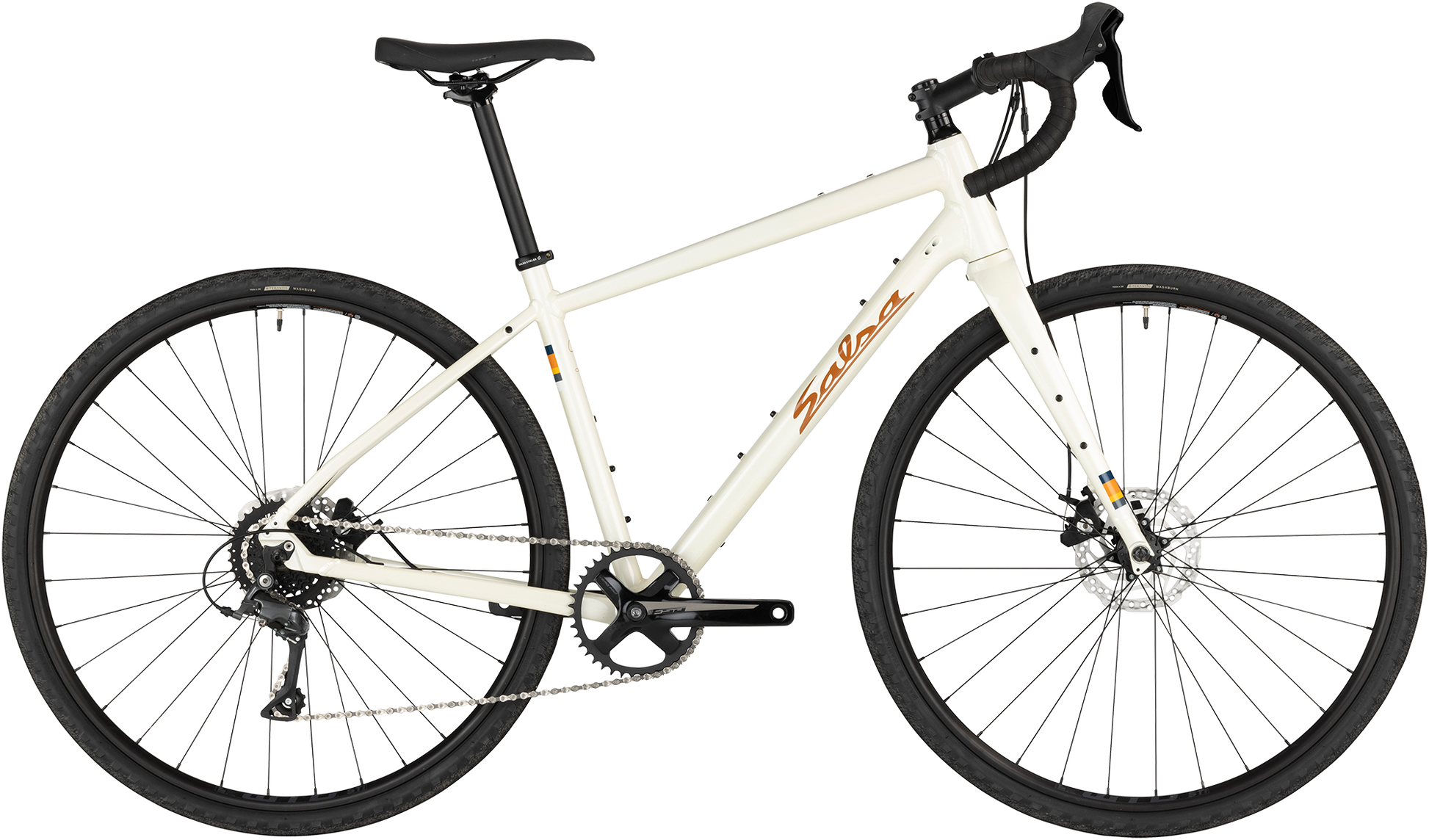 Salsa Journeyer Advent 700c bike, tan, side view on white background