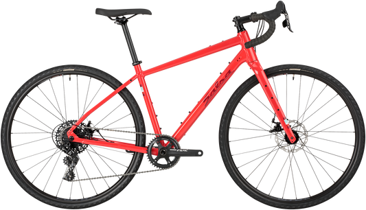 Salsa Journeyer Apex 1 700c bike, red, side view on white background