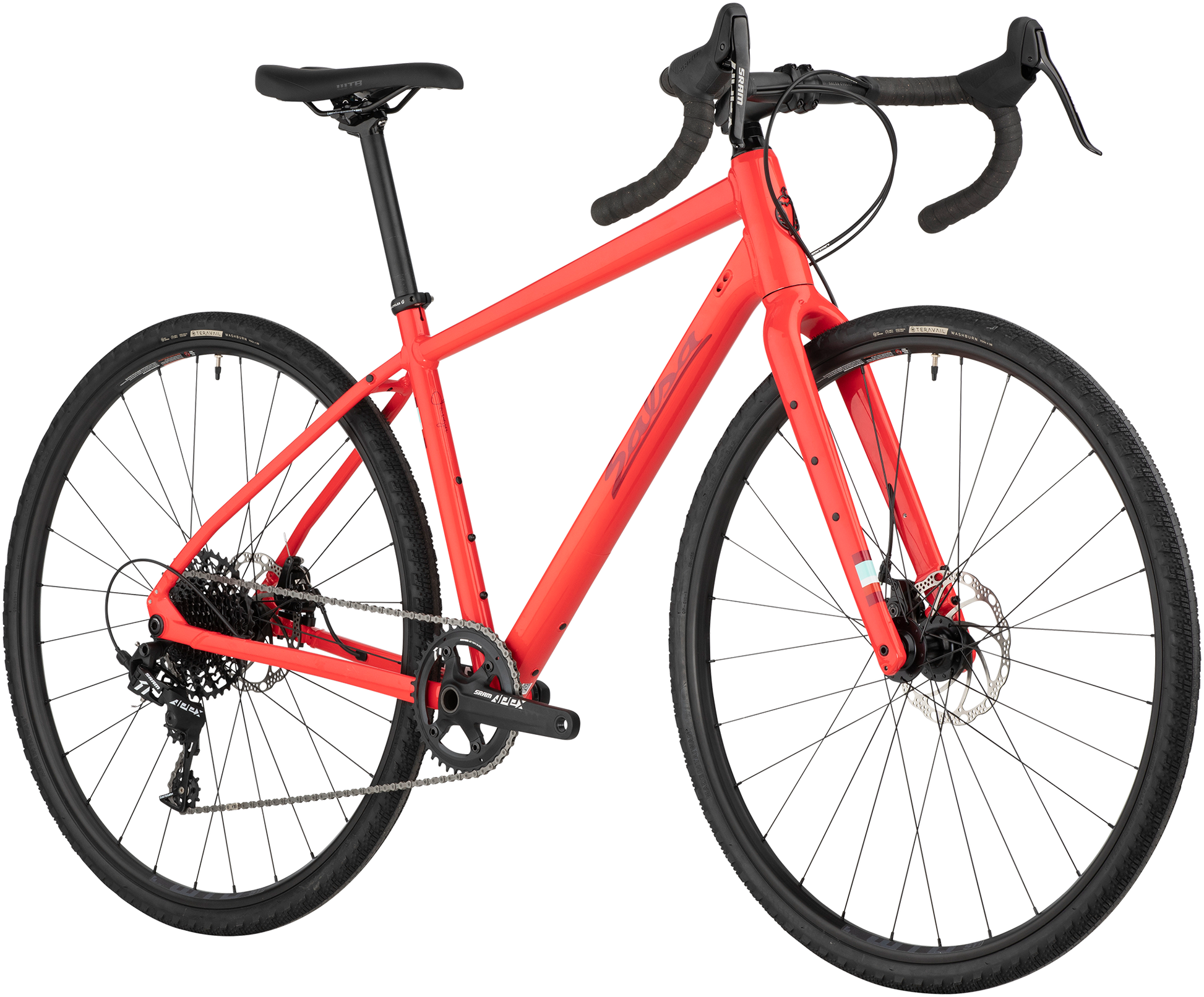 Salsa Journeyer Apex 1 700c bike, red, front three-quarter view on white background