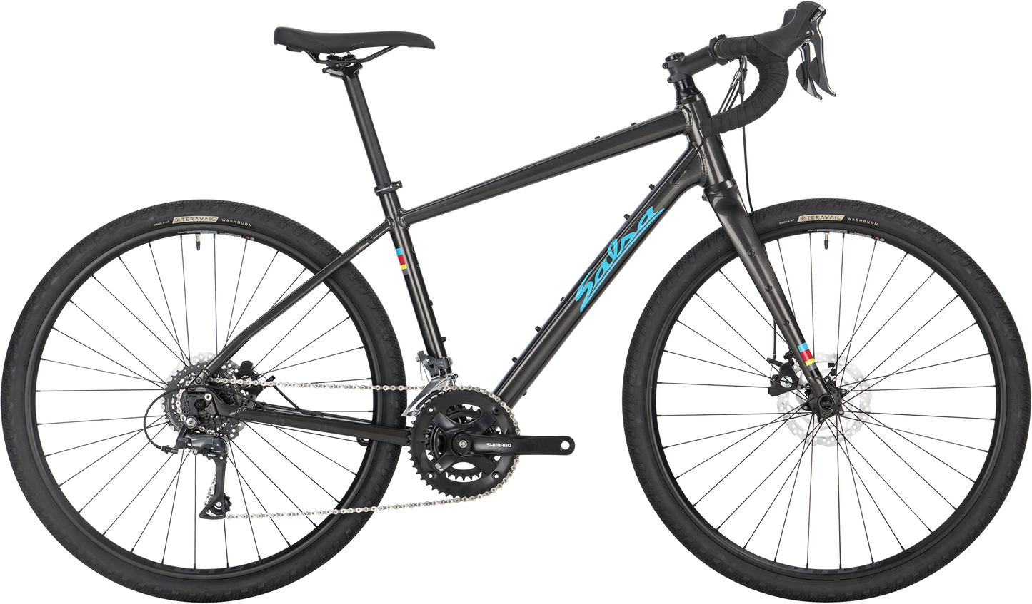 Salsa Journeyer Claris 650b bike, black, side view on white background