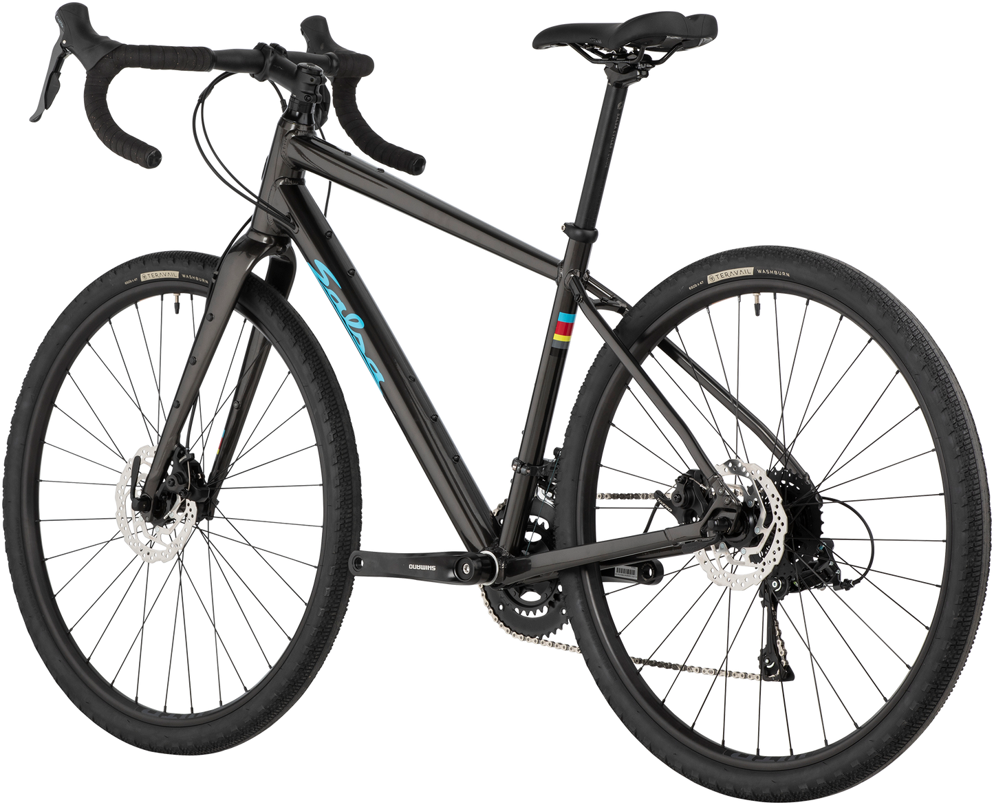 Salsa Journeyer Claris 650b bike, black, rear three-quarter view on white background