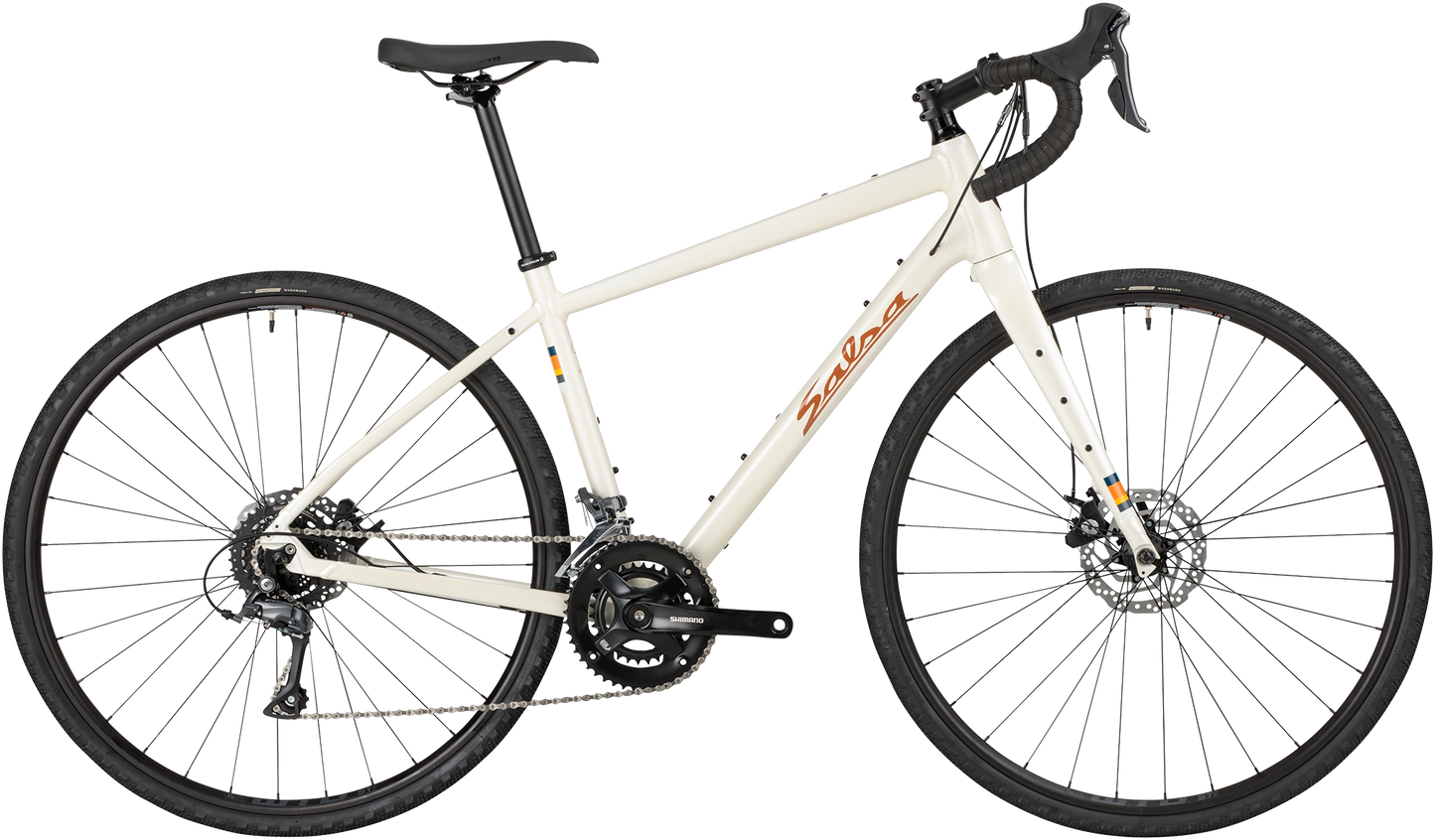 Salsa Journeyer Claris 700c Tan bike, side view, on white background