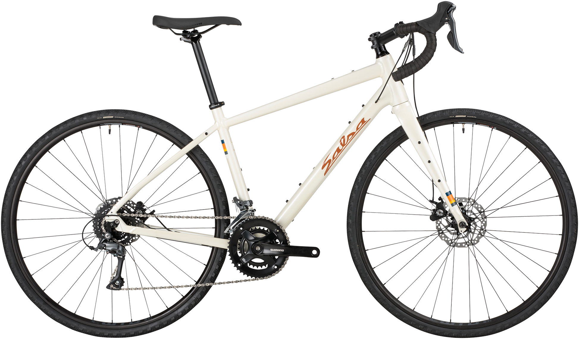 Salsa Journeyer Claris 700c Tan bike, side view, on white background