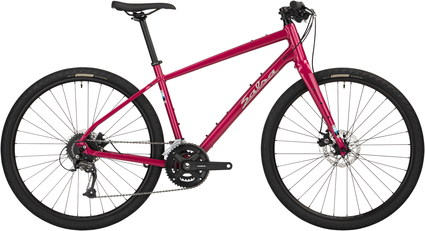 Salsa Journeyer Flat Bar Altus 650b bike, red, side view on white background