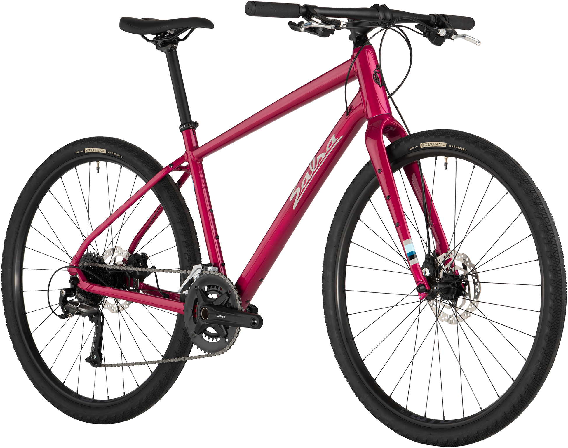 Salsa Journeyer Flat Bar Altus 650b bike, red, front three-quarter view on white background