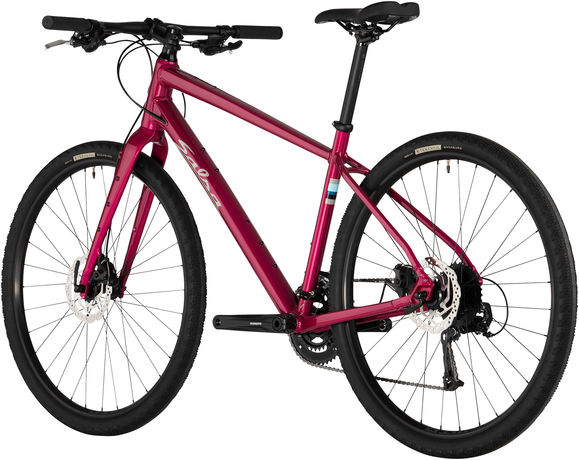 Salsa Journeyer Flat Bar Altus 650b bike, red, rear three-quarter view on white background