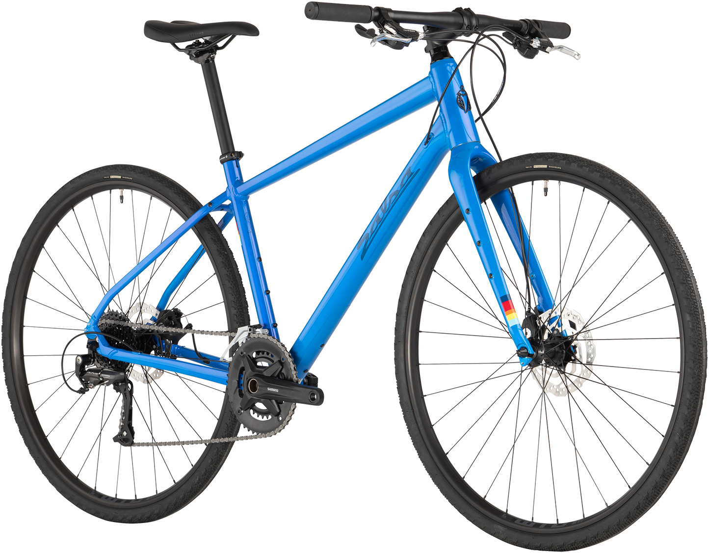 Salsa Journeyer Flat Bar Altus 700c bike, blue, front three-quarter view on white background